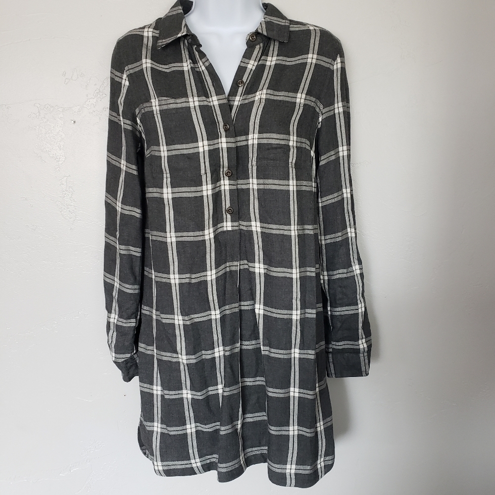 Old Navy Grey Plaid Tunic Top Long Sleeve Women XS